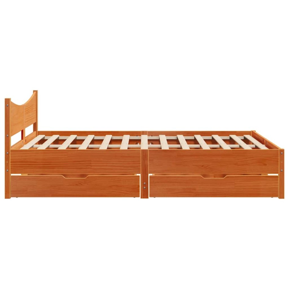 Estructura cama con cajones madera pino marrón cera 135x190