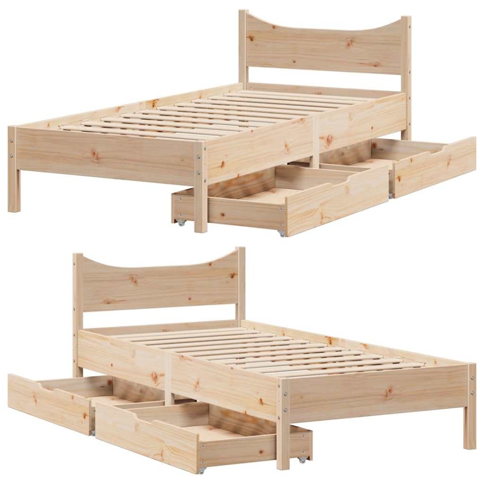 Estructura de cama con cajones madera maciza pino 75x190