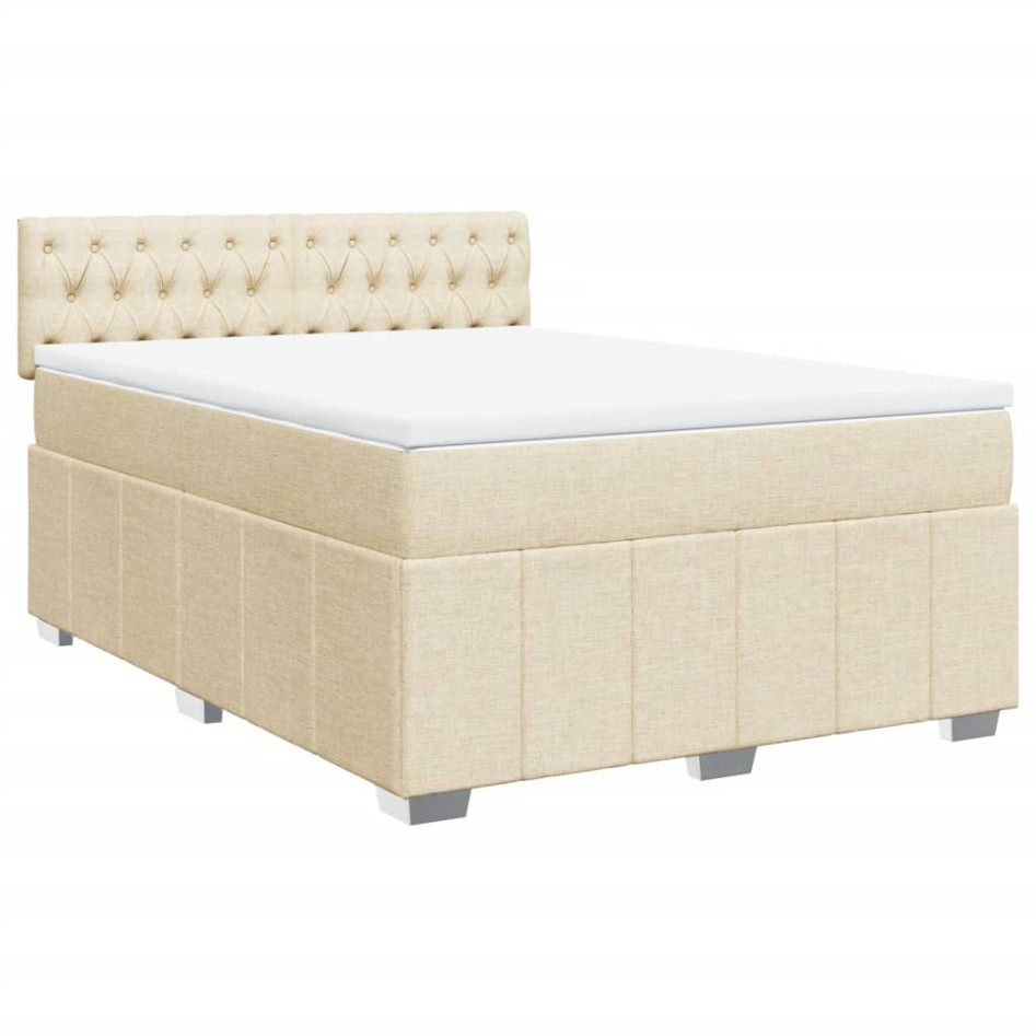 Cama box spring con colchón tela color crema 140x200