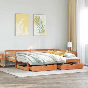 Sofá cama nido con cajones madera maciza de pino 90x190