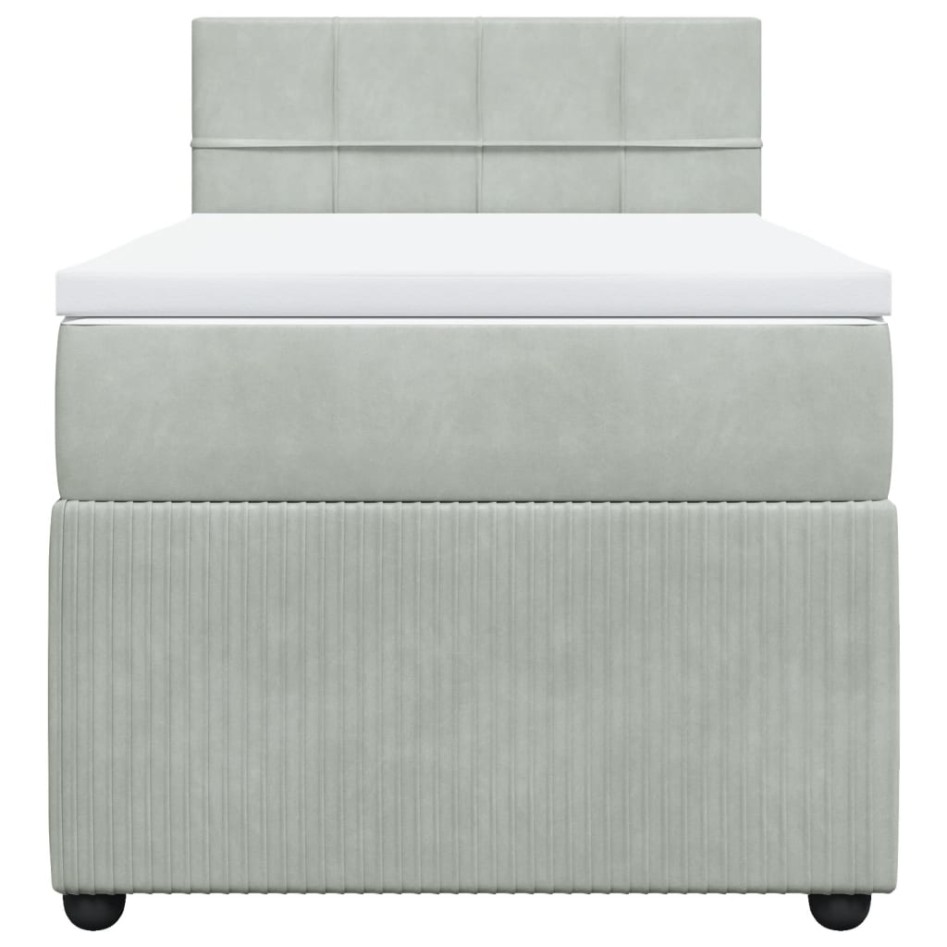 Cama box spring con colchón terciopelo gris claro 90x190