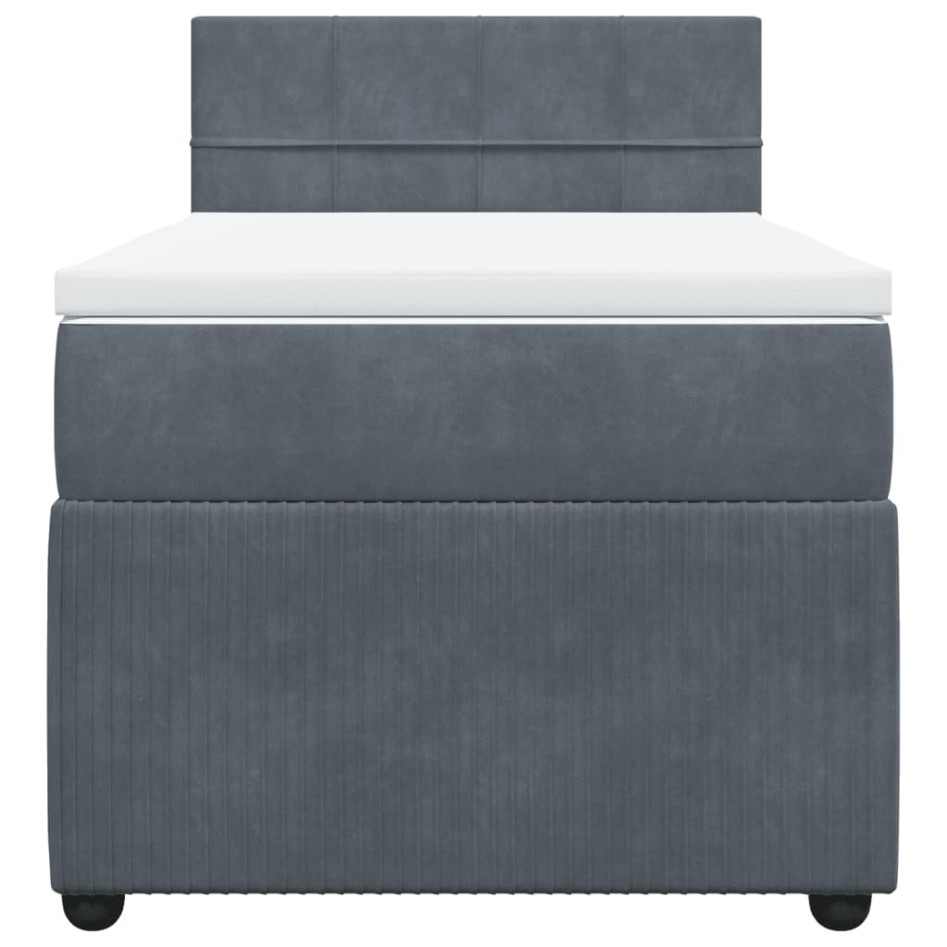 Cama box spring con colchón terciopelo gris oscuro 90x200