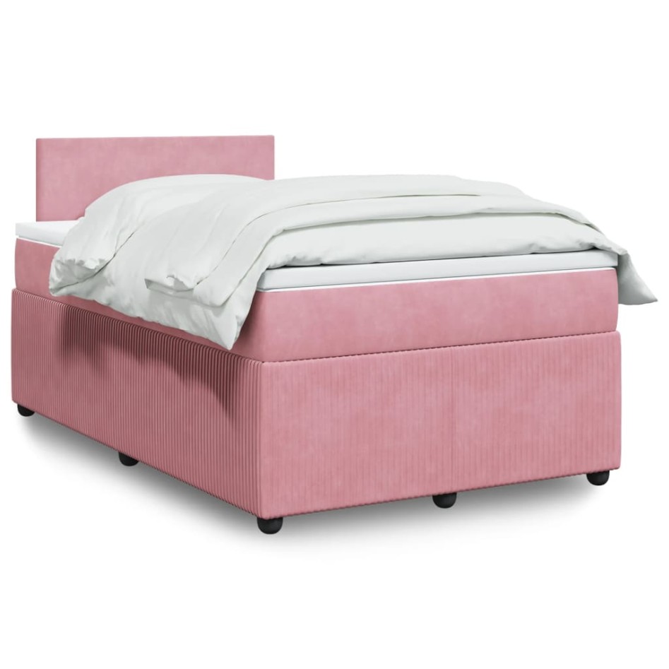 Cama box spring con colchón terciopelo rosa 120x190