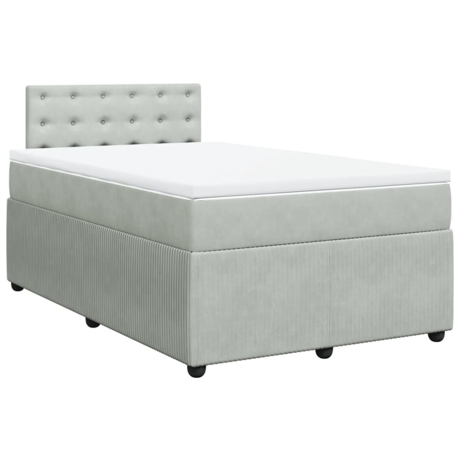Cama box spring con colchón terciopelo gris claro 120x190