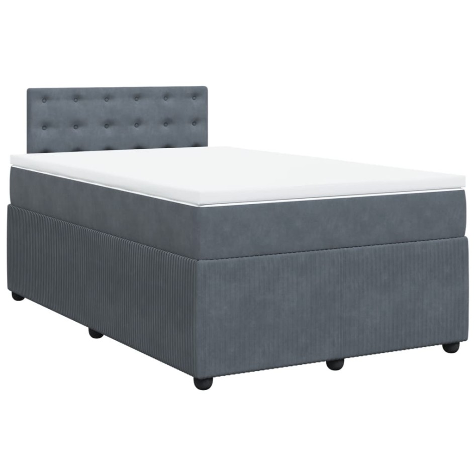 Cama box spring con colchón terciopelo gris oscuro 120x200