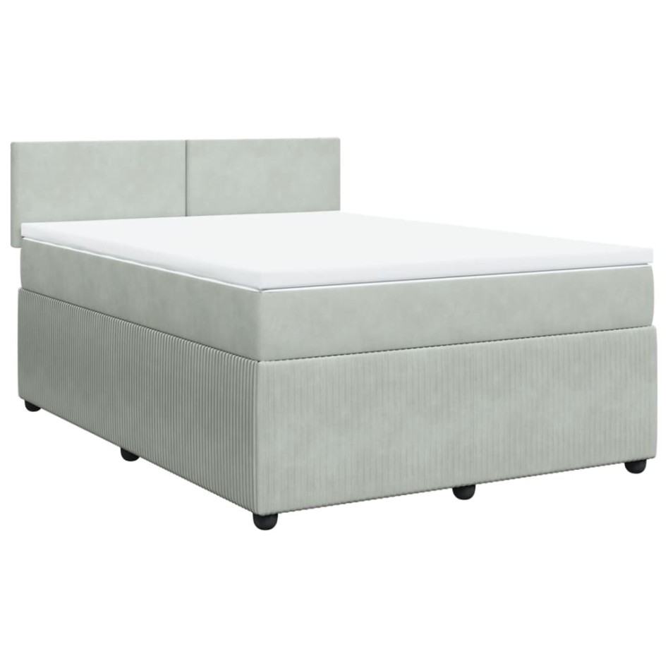 Cama box spring con colchón terciopelo gris claro 140x190