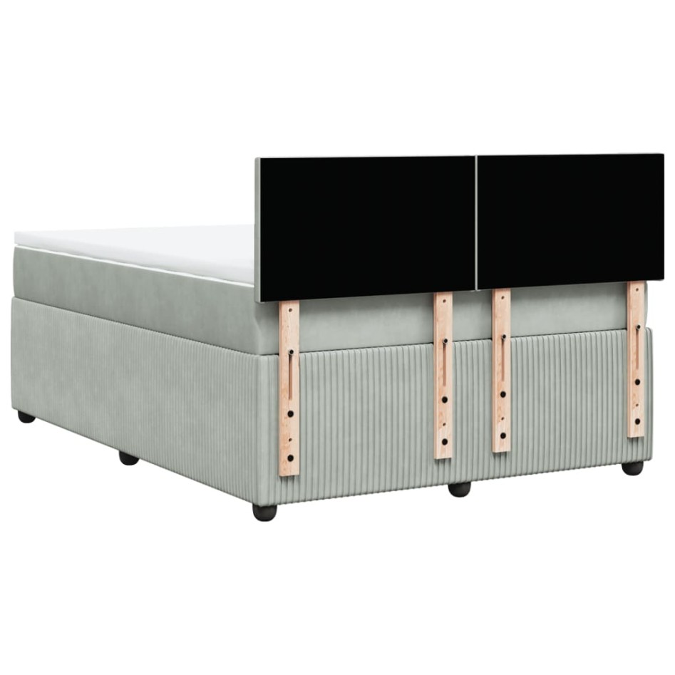 Cama box spring con colchón terciopelo gris claro 140x190
