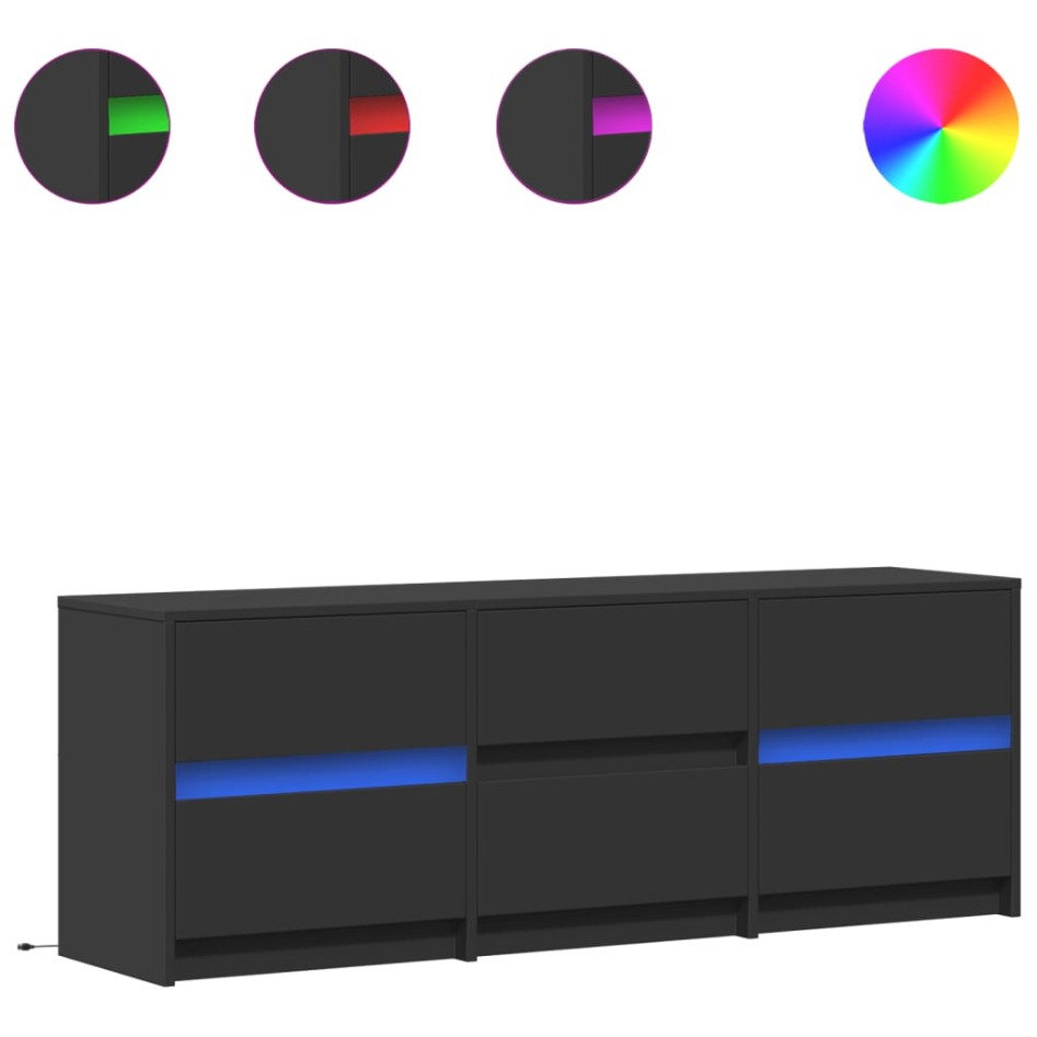 Mueble de TV con LED madera de ingeniería negro 140x34x50