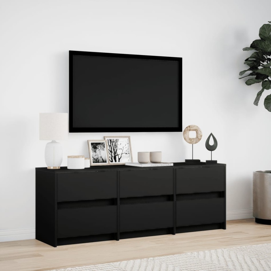 Mueble de TV con LED madera de ingeniería negro 140x34x50