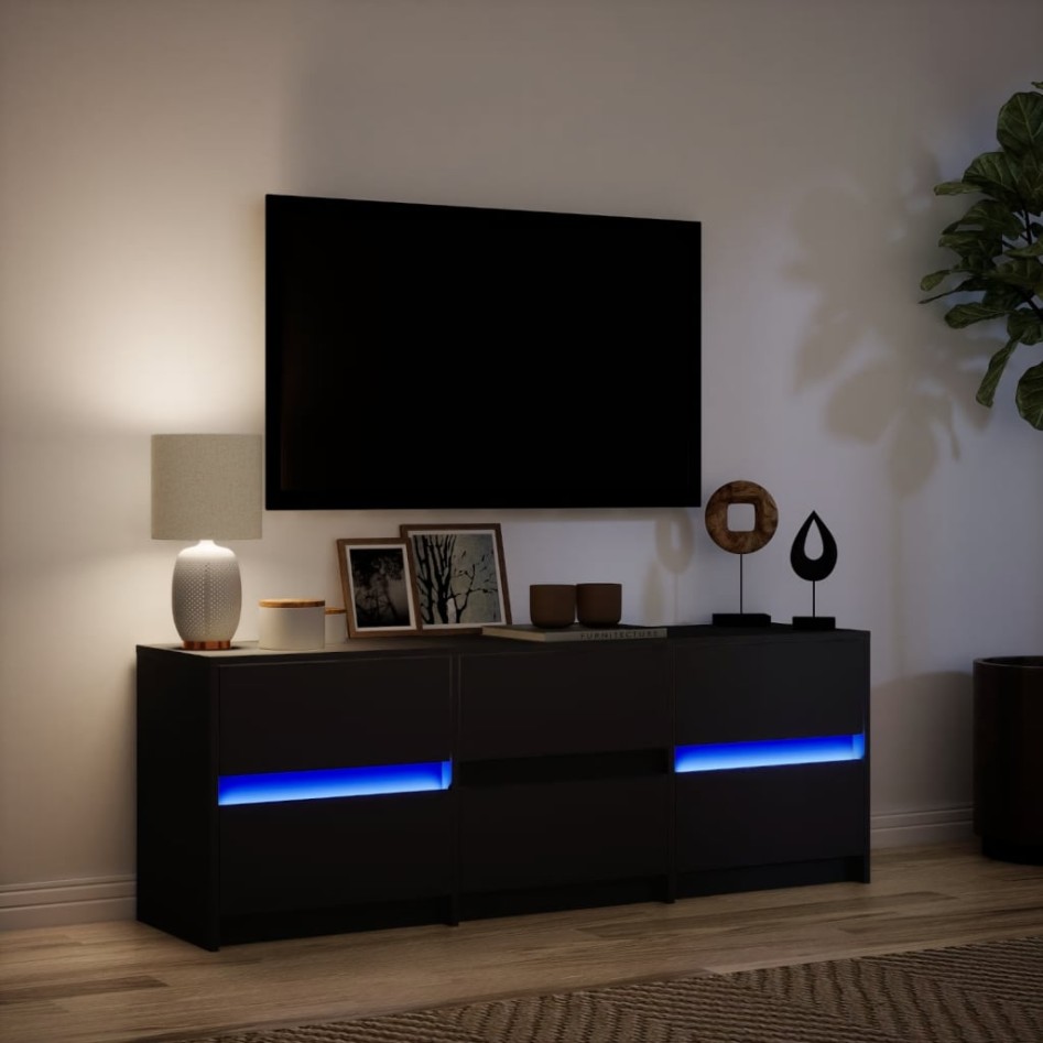 Mueble de TV con LED madera de ingeniería negro 140x34x50
