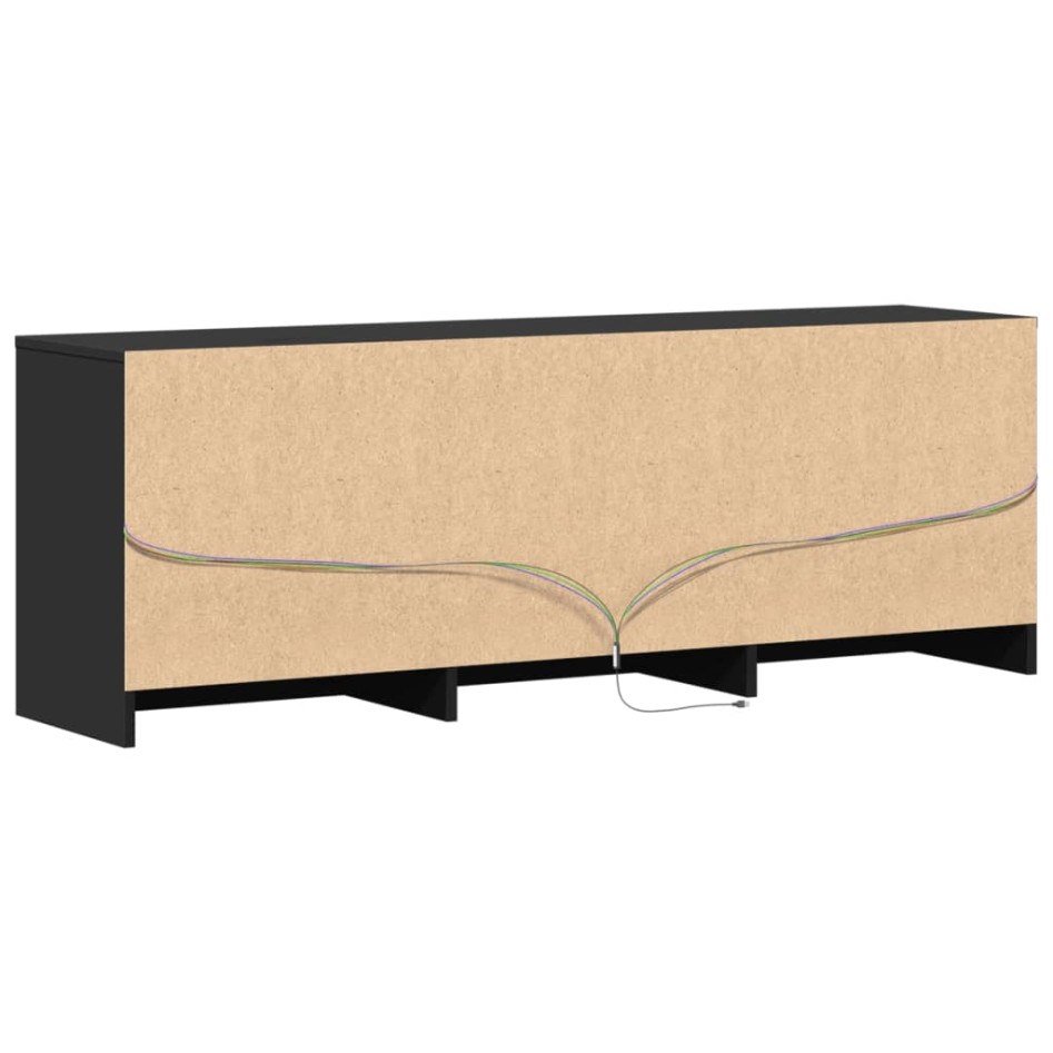 Mueble de TV con LED madera de ingeniería negro 140x34x50