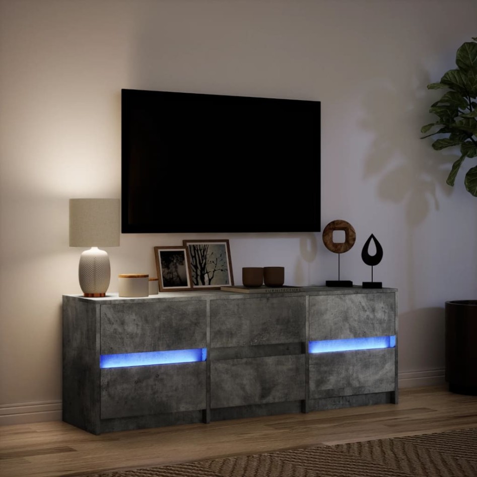 Mueble de TV LED madera ingeniería gris hormigón 140x34x50