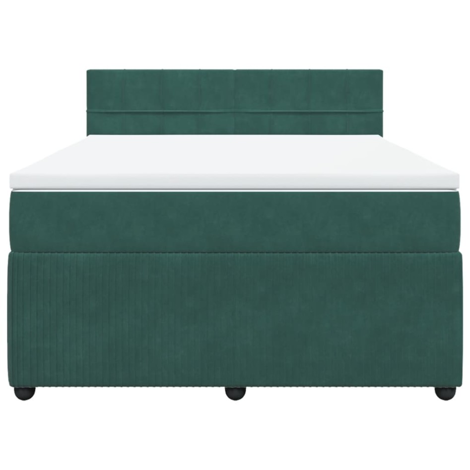 Cama box spring con colchón terciopelo verde oscuro 140x190