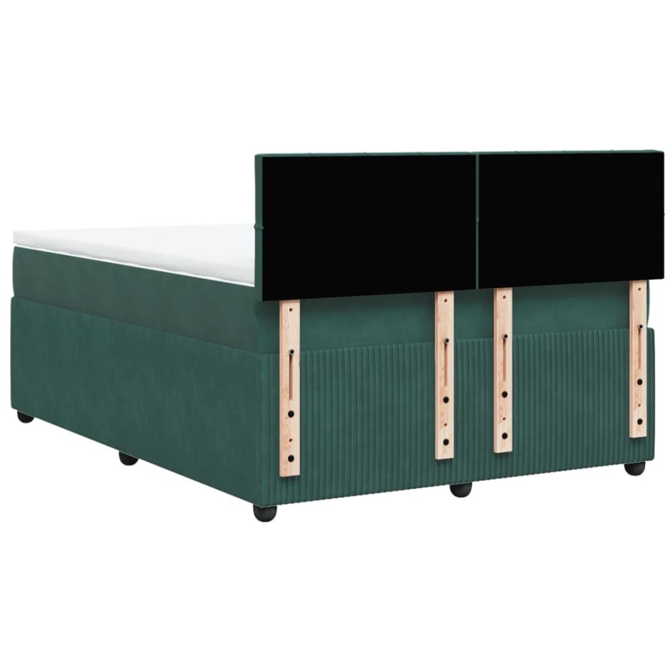Cama box spring con colchón terciopelo verde oscuro 140x190