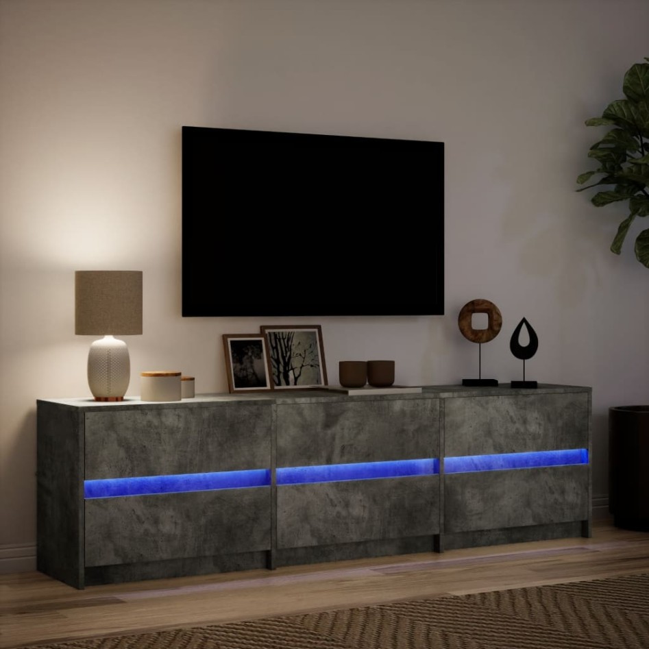 Mueble de TV LED madera ingeniería gris hormigón 180x34x50