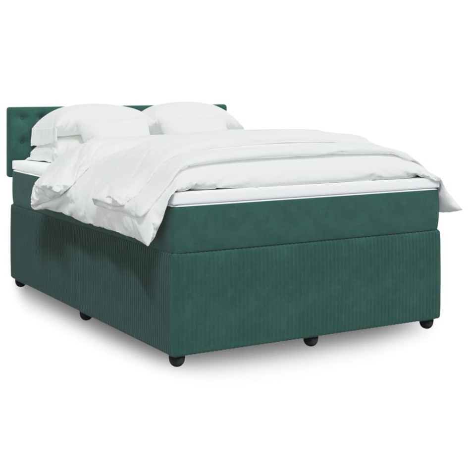 Cama box spring con colchón terciopelo verde oscuro 140x190