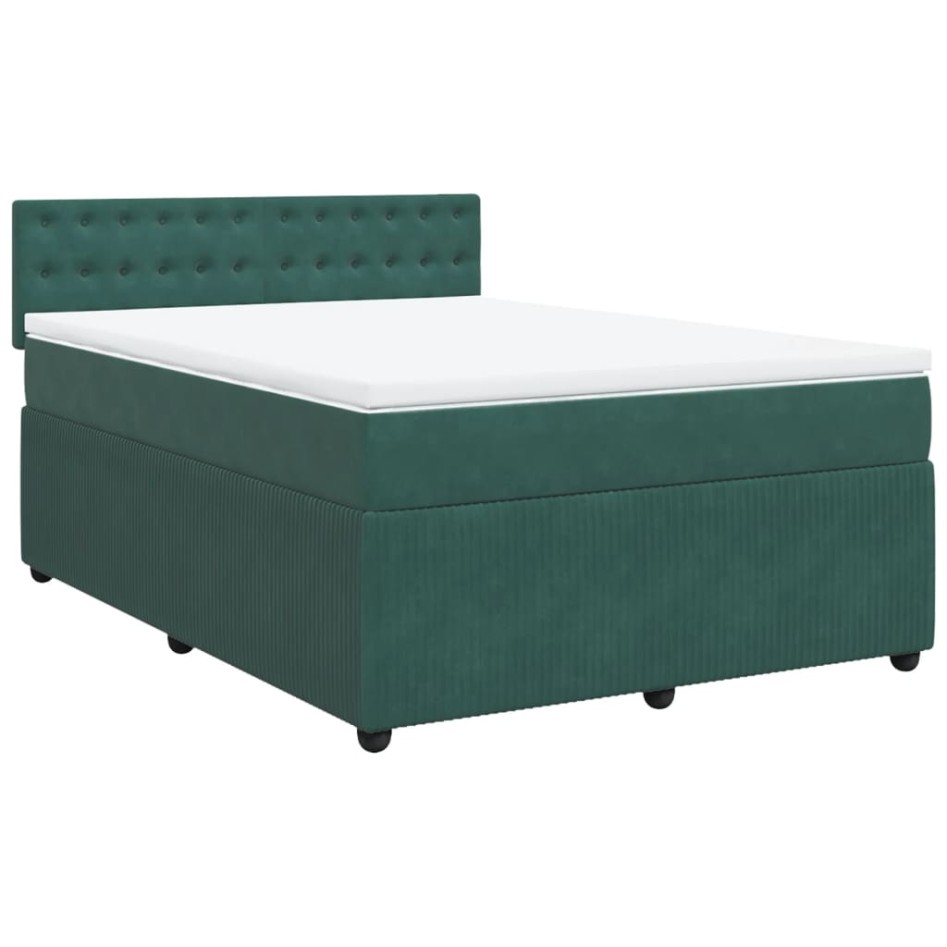 Cama box spring con colchón terciopelo verde oscuro 140x190