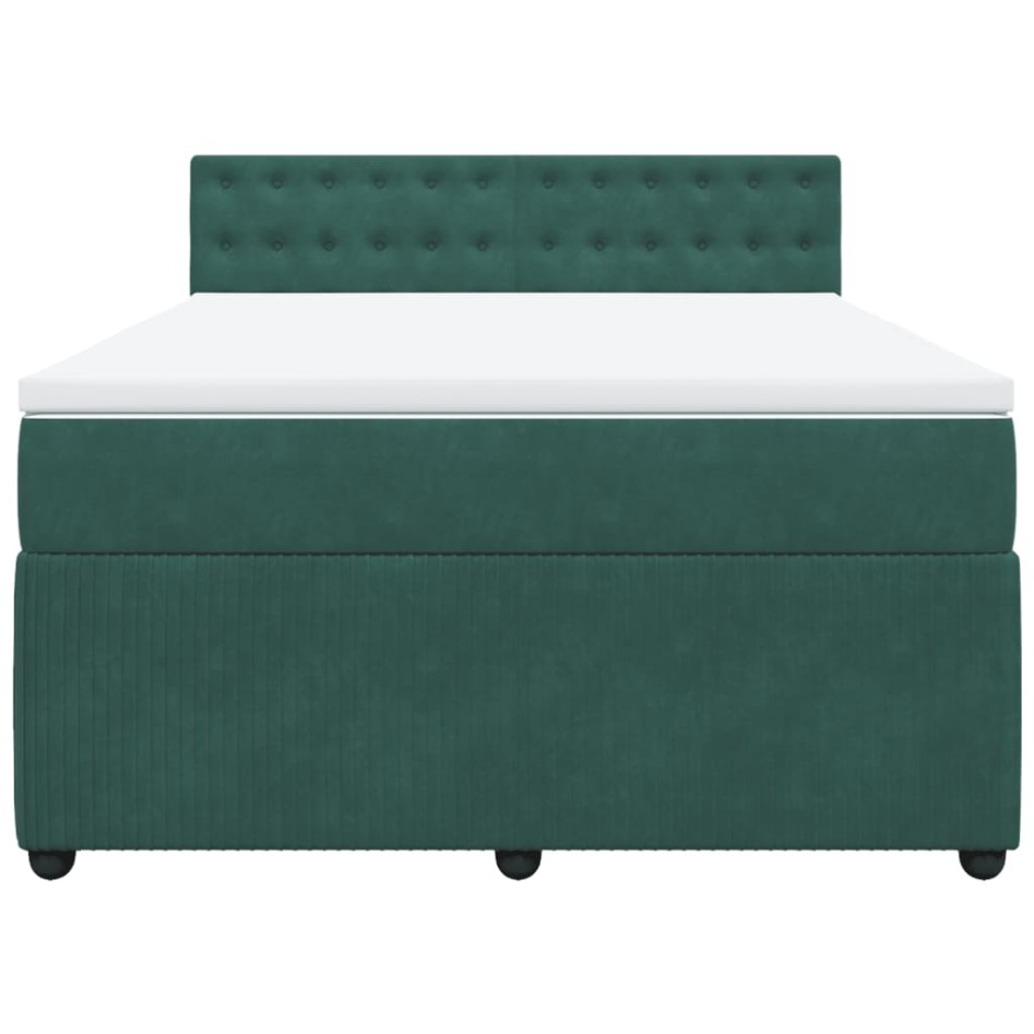 Cama box spring con colchón terciopelo verde oscuro 140x190