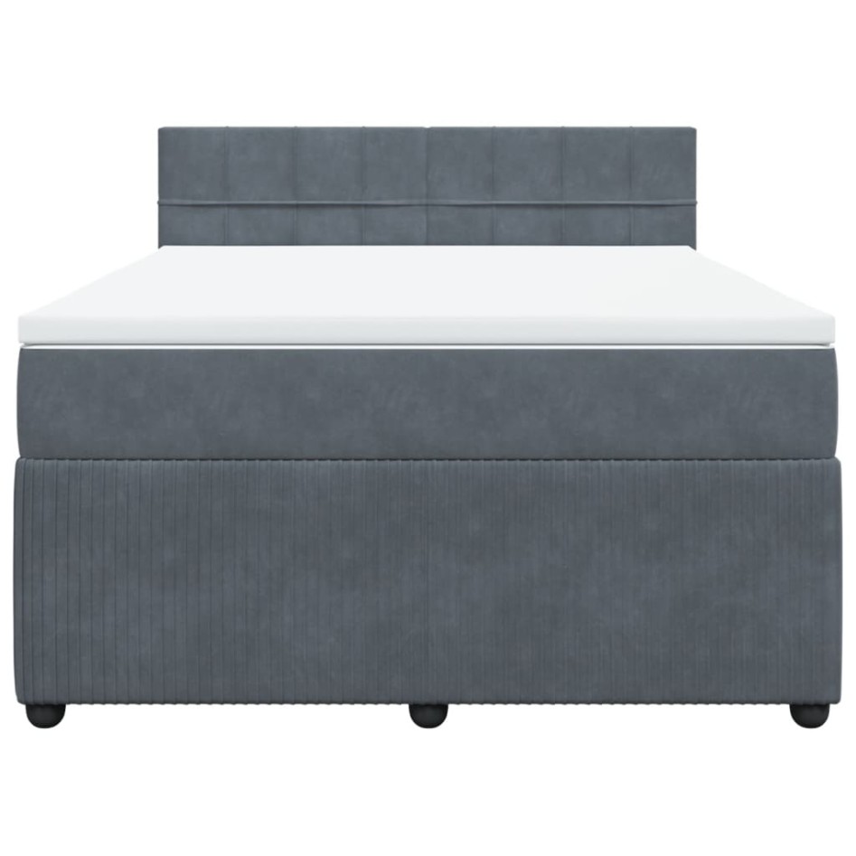 Cama box spring con colchón terciopelo gris oscuro 140x190