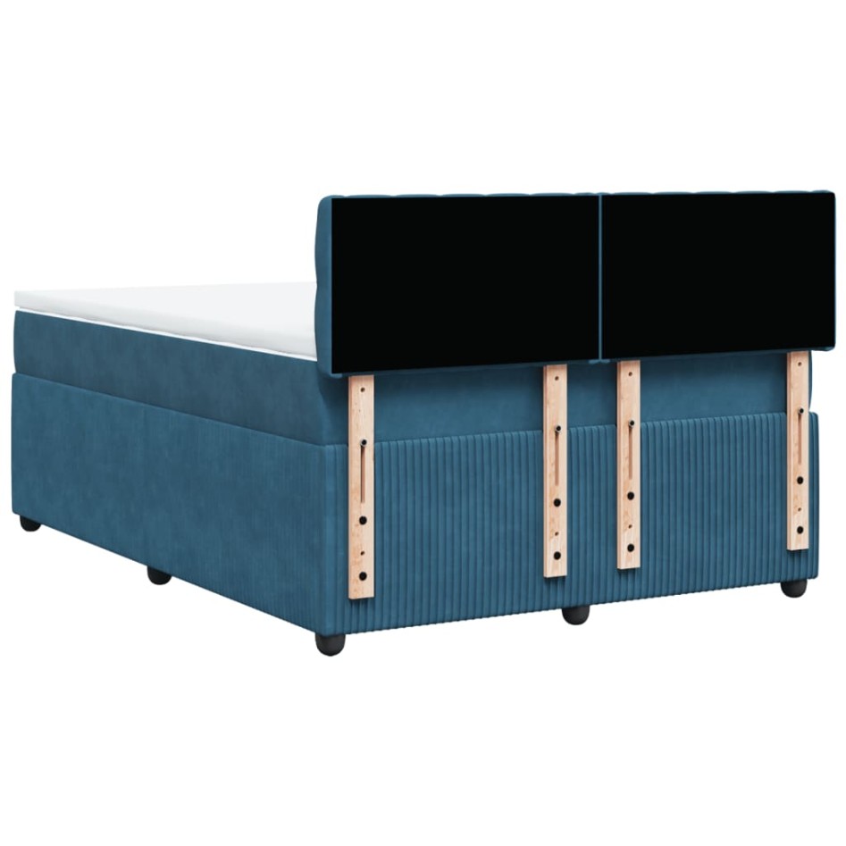 Cama box spring con colchón terciopelo azul 140x200