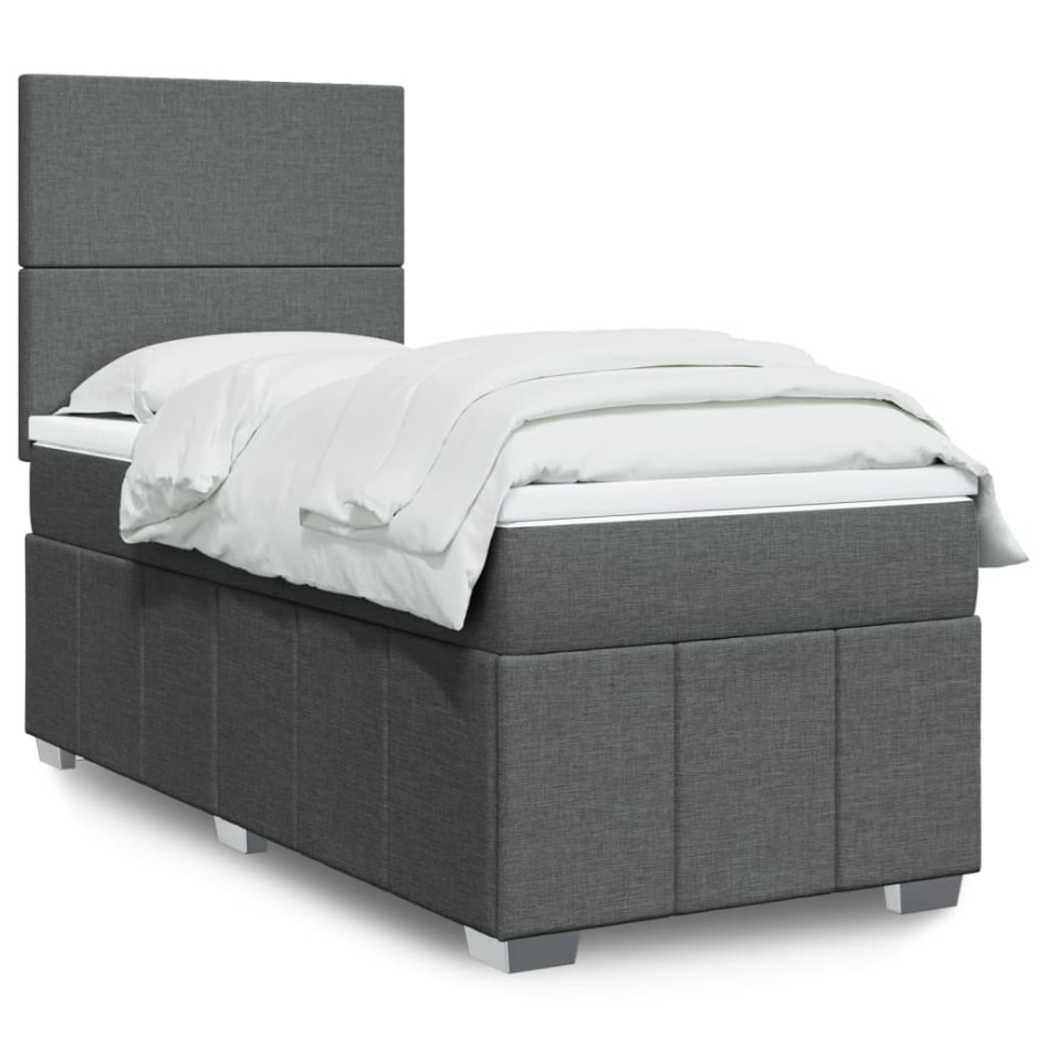 Cama box spring con colchón tela gris oscuro 90x190