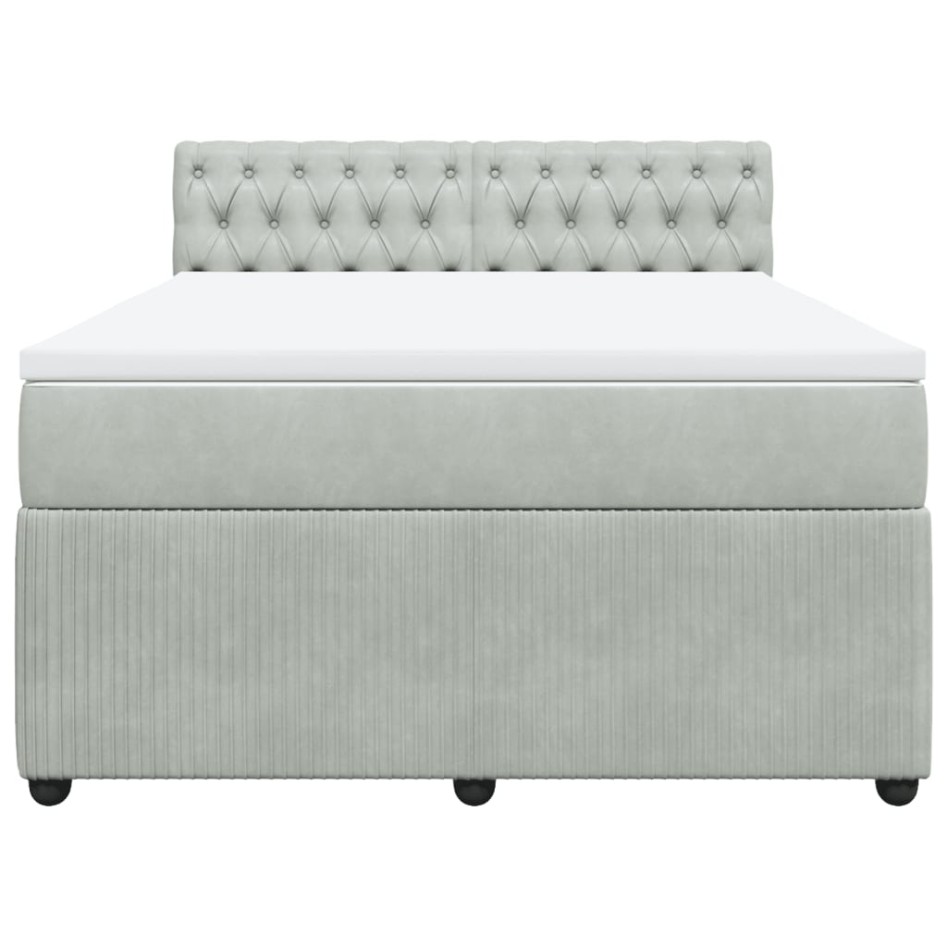 Cama box spring con colchón terciopelo gris claro 140x190
