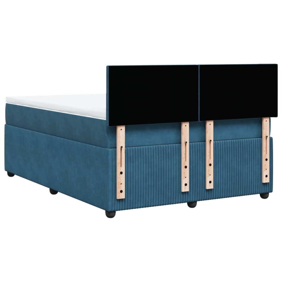 Cama box spring con colchón terciopelo azul 140x200