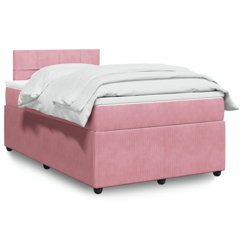 Cama box spring con colchón terciopelo rosa 120x190