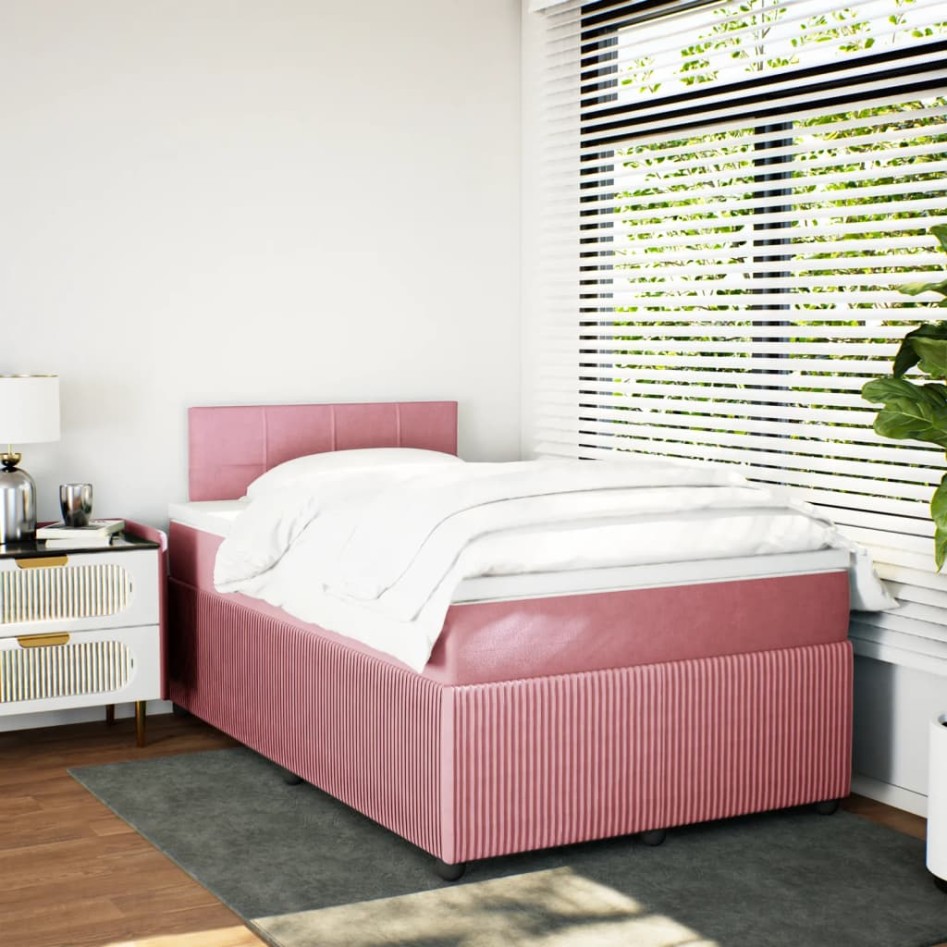 Cama box spring con colchón terciopelo rosa 120x190