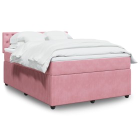 Cama box spring con colchón terciopelo rosa 140x200