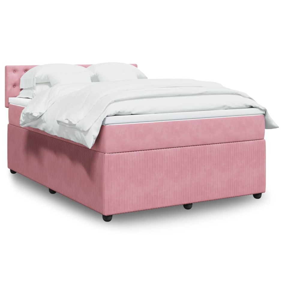 Cama box spring con colchón terciopelo rosa 140x200