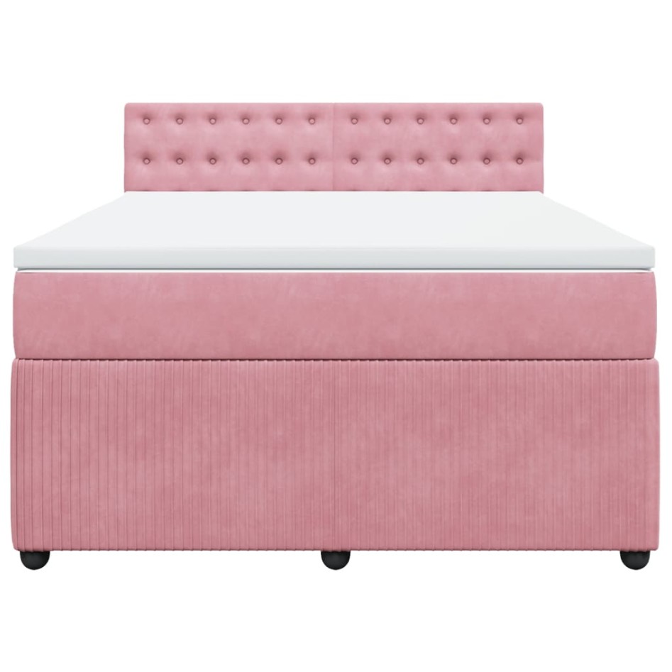 Cama box spring con colchón terciopelo rosa 140x200