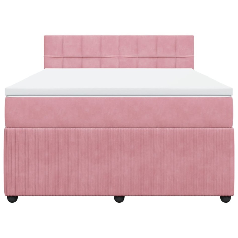 Cama box spring con colchón terciopelo rosa 140x200