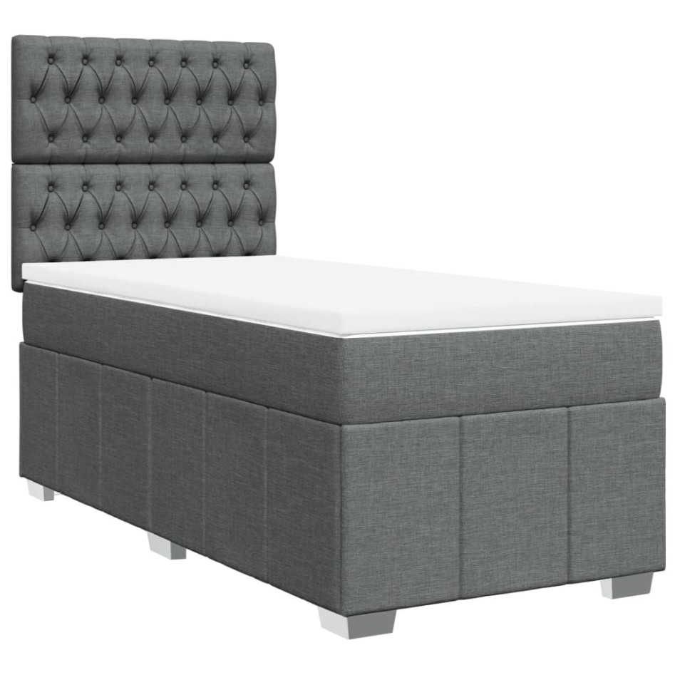 Cama box spring con colchón tela gris oscuro 80x200
