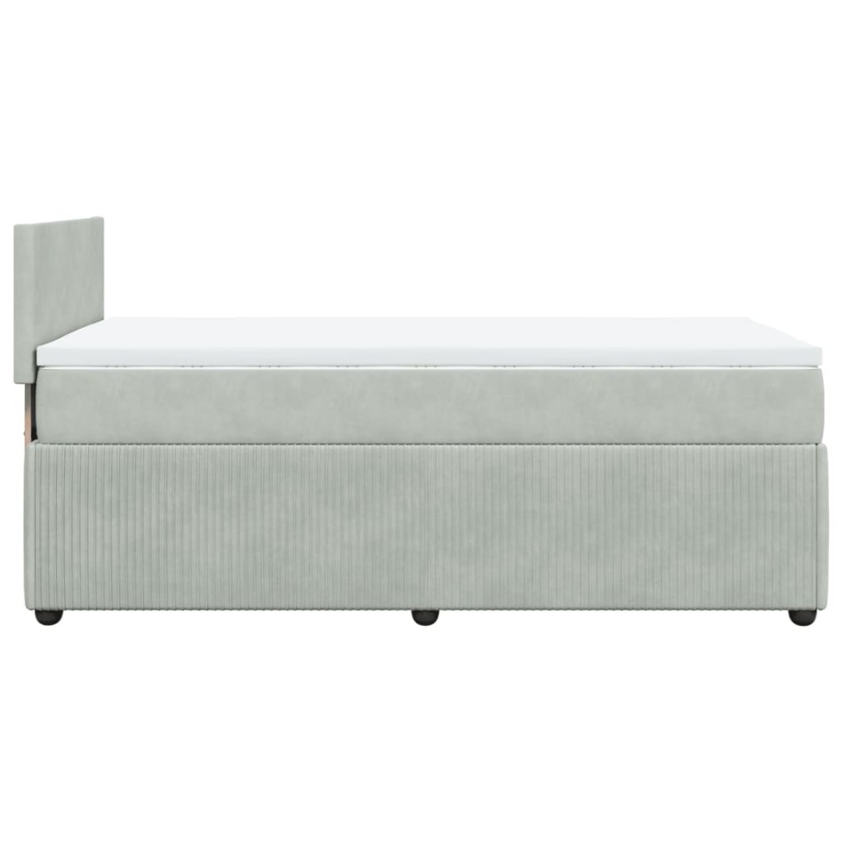 Cama box spring con colchón terciopelo gris claro 90x190