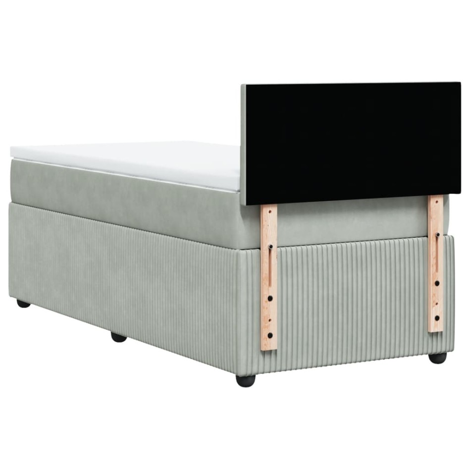 Cama box spring con colchón terciopelo gris claro 90x190