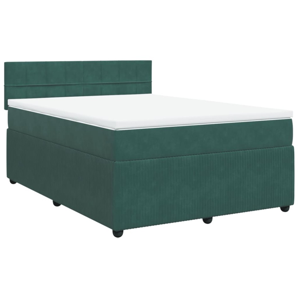 Cama box spring con colchón terciopelo verde oscuro 140x200