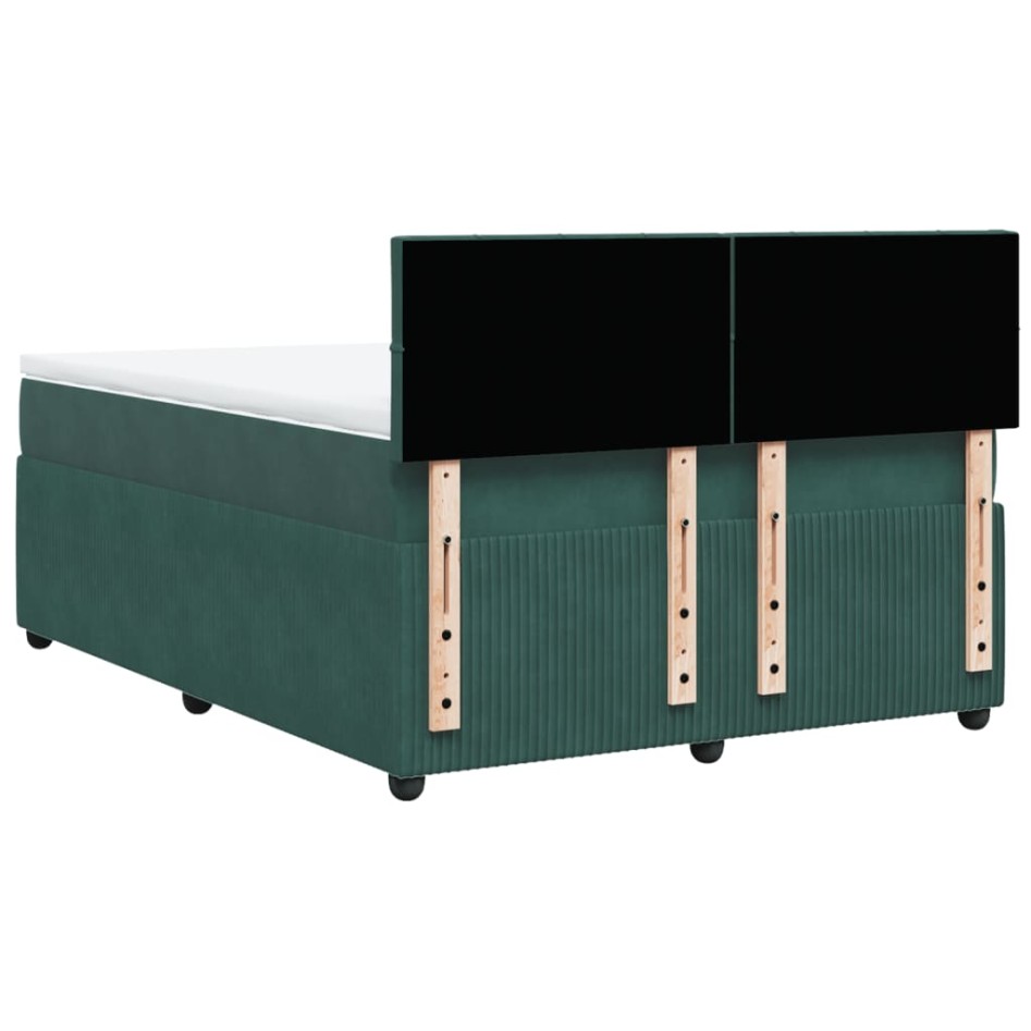 Cama box spring con colchón terciopelo verde oscuro 140x200