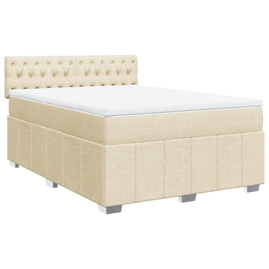 Cama box spring con colchón tela color crema 140x200