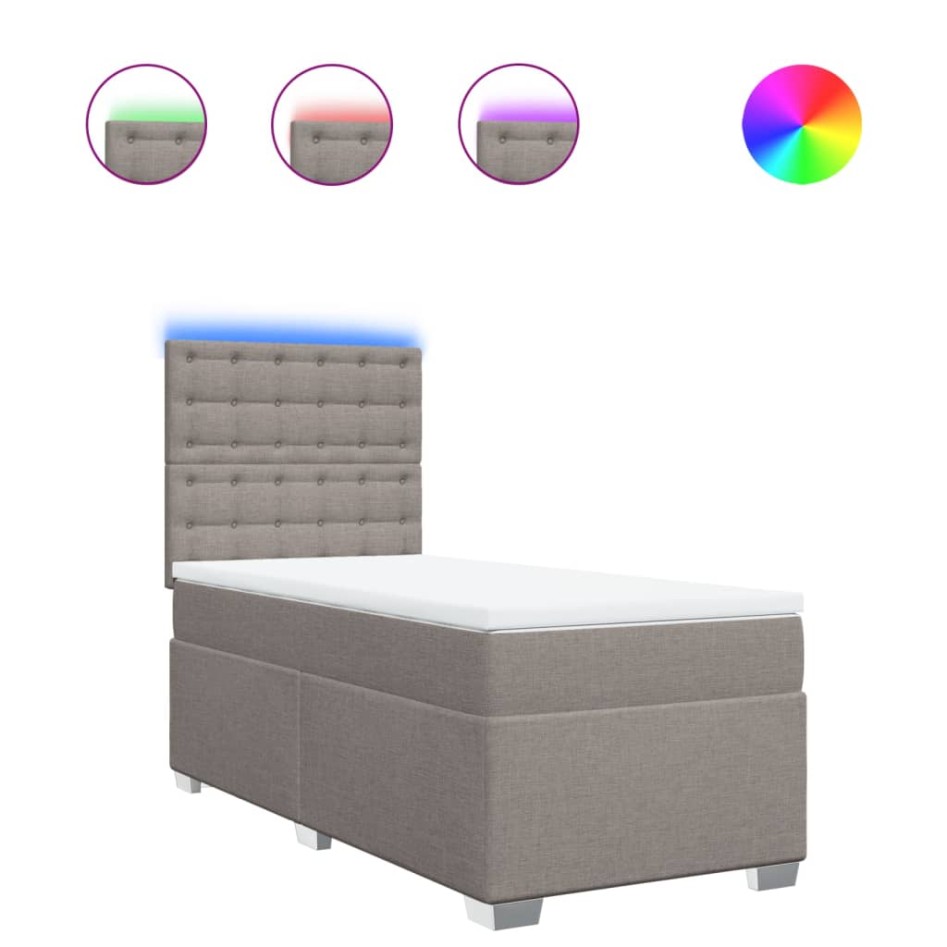 Cama box spring con colchón tela gris taupe 100x200