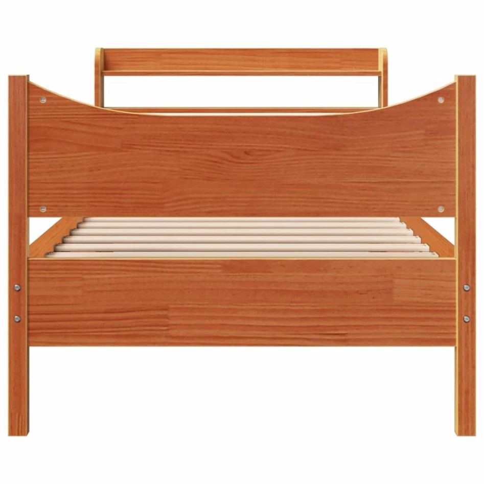 Estructura cama con cabecero madera pino marrón cera 90x190