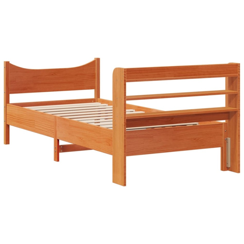 Estructura cama con cabecero madera pino marrón cera 90x190