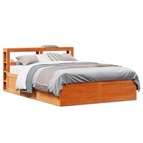 Estructura cama con cabecero madera pino marrón cera 160x200