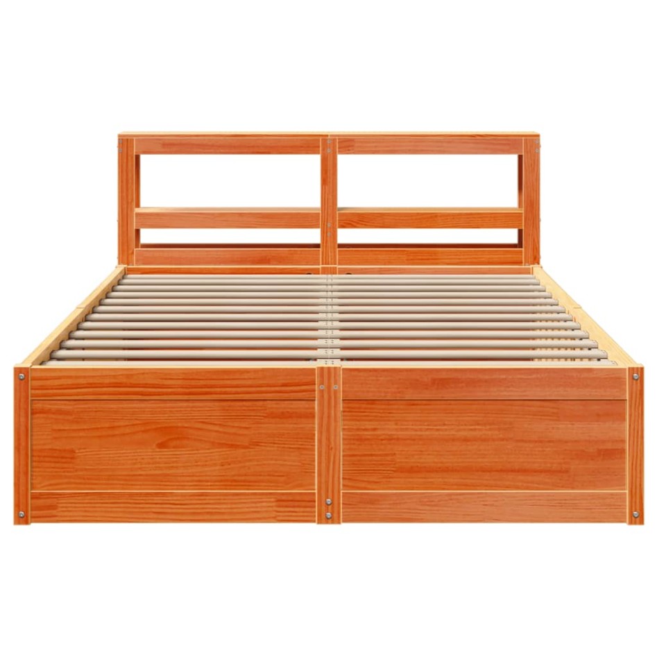 Estructura cama con cabecero madera pino marrón cera 140x200