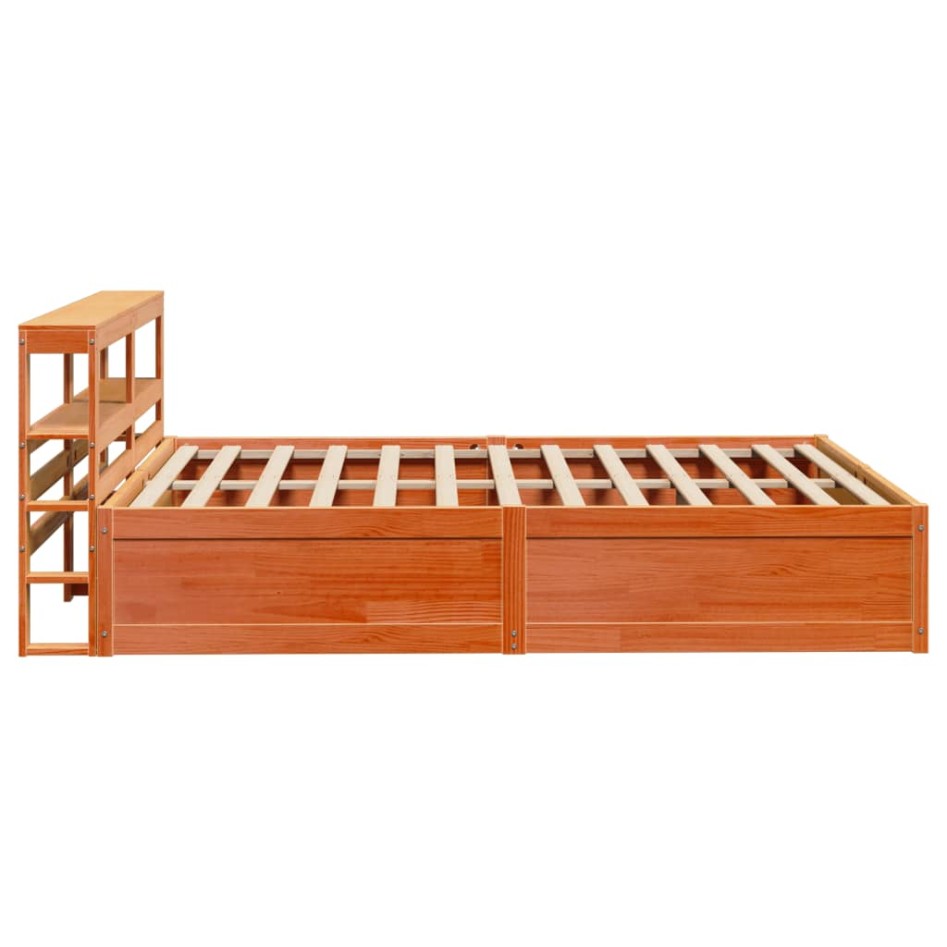 Estructura cama con cabecero madera pino marrón cera 140x200