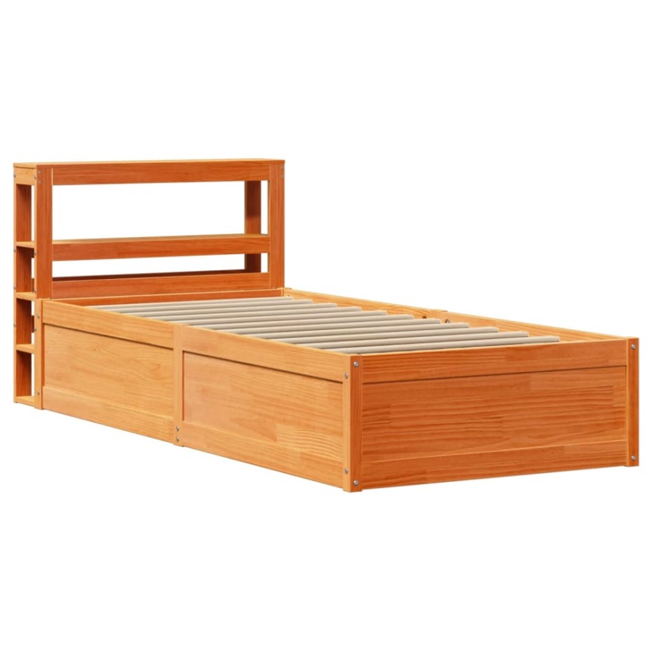 Estructura cama con cabecero madera pino marrón cera 100x200