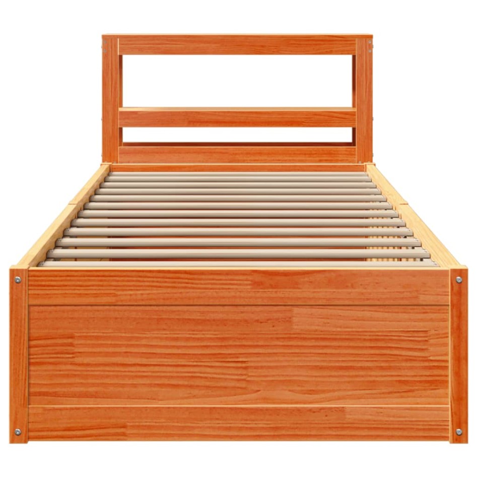 Estructura cama con cabecero madera pino marrón cera 100x200