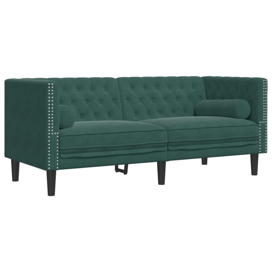 Sofá Chesterfield 2 plazas con cojines terciopelo verde