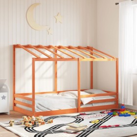 Cama infantil con techo madera maciza pino marrón 90x200