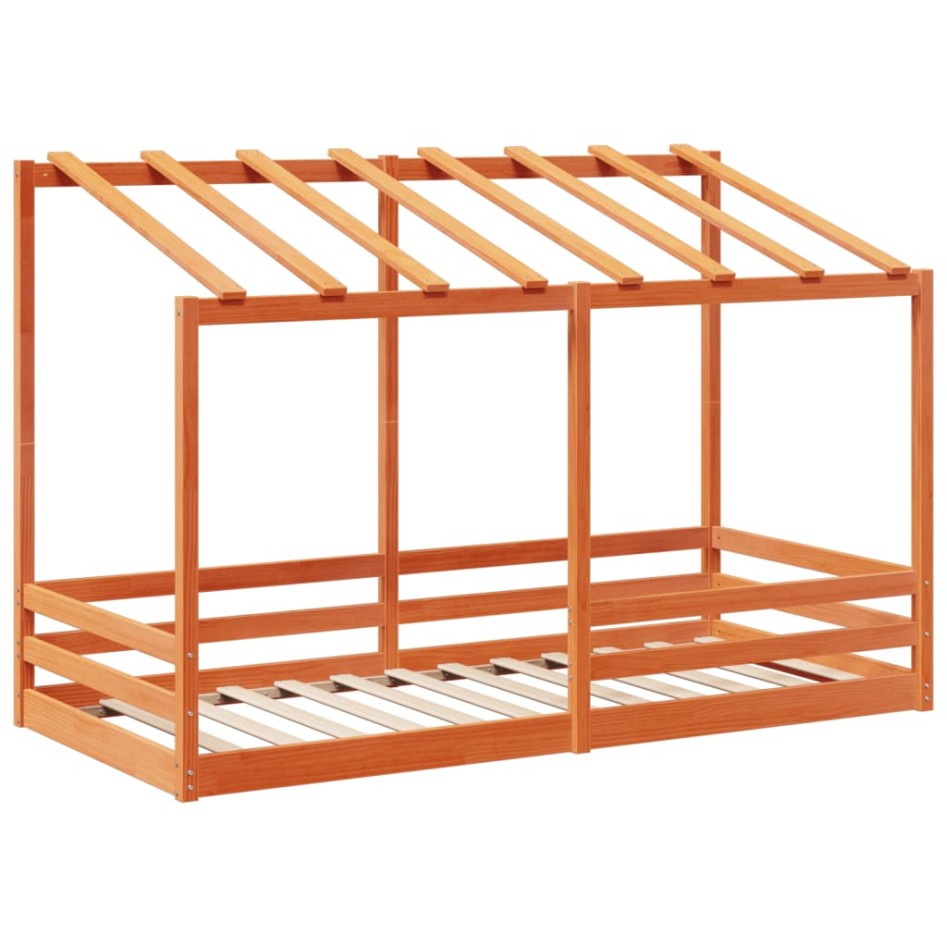 Cama infantil con techo madera maciza pino marrón 90x200